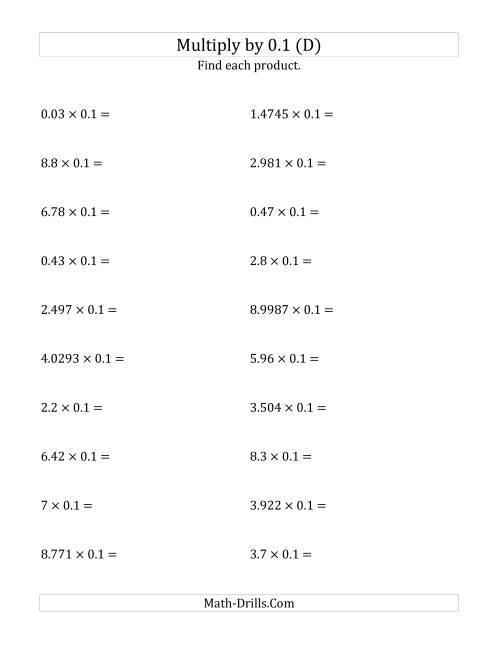 The Multiplying Decimals by 0.1 (D) Math Worksheet