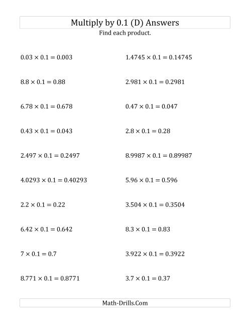 The Multiplying Decimals by 0.1 (D) Math Worksheet Page 2