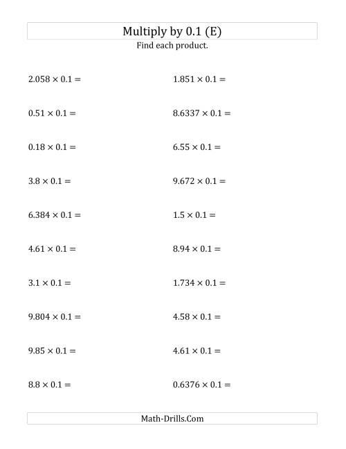 The Multiplying Decimals by 0.1 (E) Math Worksheet