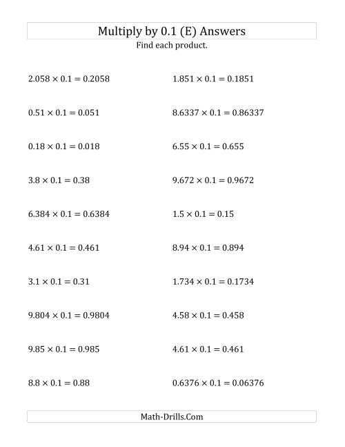The Multiplying Decimals by 0.1 (E) Math Worksheet Page 2