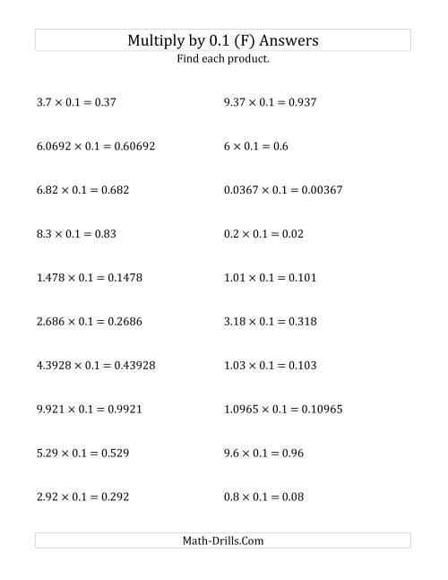 The Multiplying Decimals by 0.1 (F) Math Worksheet Page 2