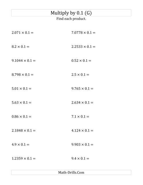 The Multiplying Decimals by 0.1 (G) Math Worksheet