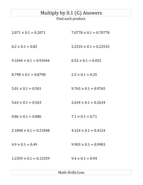 The Multiplying Decimals by 0.1 (G) Math Worksheet Page 2