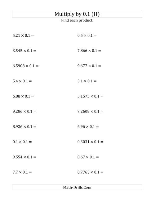 The Multiplying Decimals by 0.1 (H) Math Worksheet