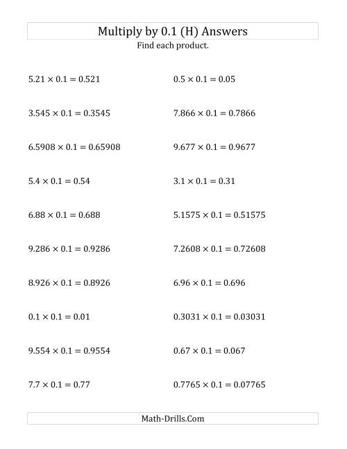 The Multiplying Decimals by 0.1 (H) Math Worksheet Page 2
