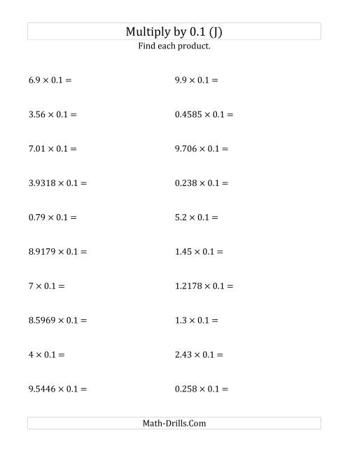 The Multiplying Decimals by 0.1 (J) Math Worksheet
