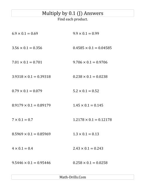 The Multiplying Decimals by 0.1 (J) Math Worksheet Page 2