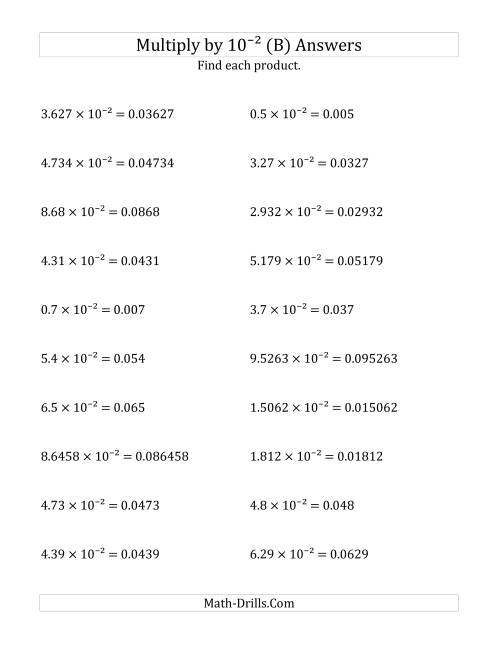 The Multiplying Decimals by 10<sup>-2</sup> (B) Math Worksheet Page 2