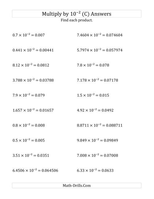 The Multiplying Decimals by 10<sup>-2</sup> (C) Math Worksheet Page 2