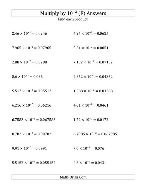 The Multiplying Decimals by 10<sup>-2</sup> (F) Math Worksheet Page 2