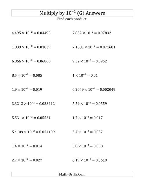 The Multiplying Decimals by 10<sup>-2</sup> (G) Math Worksheet Page 2