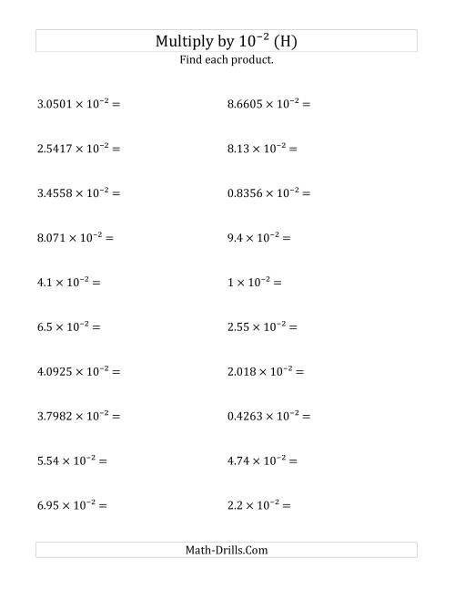 The Multiplying Decimals by 10<sup>-2</sup> (H) Math Worksheet