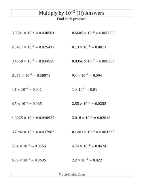 The Multiplying Decimals by 10<sup>-2</sup> (H) Math Worksheet Page 2