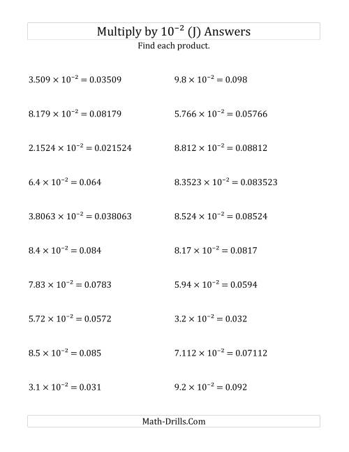 The Multiplying Decimals by 10<sup>-2</sup> (J) Math Worksheet Page 2