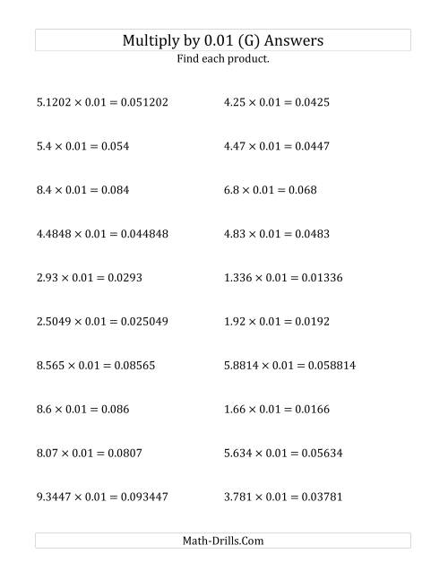 The Multiplying Decimals by 0.01 (G) Math Worksheet Page 2