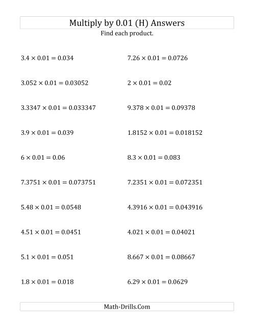 The Multiplying Decimals by 0.01 (H) Math Worksheet Page 2