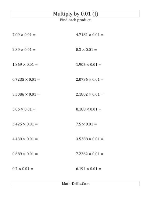 The Multiplying Decimals by 0.01 (J) Math Worksheet