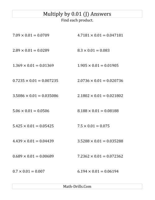 The Multiplying Decimals by 0.01 (J) Math Worksheet Page 2
