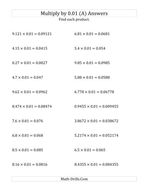 The Multiplying Decimals by 0.01 (All) Math Worksheet Page 2
