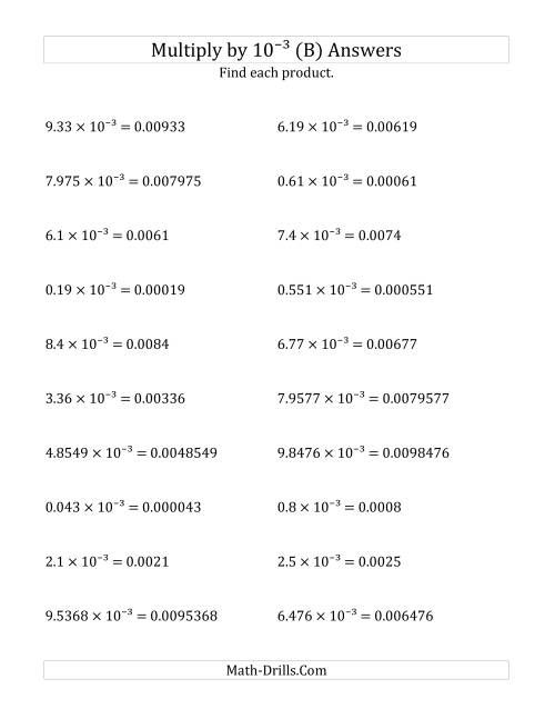 The Multiplying Decimals by 10<sup>-3</sup> (B) Math Worksheet Page 2