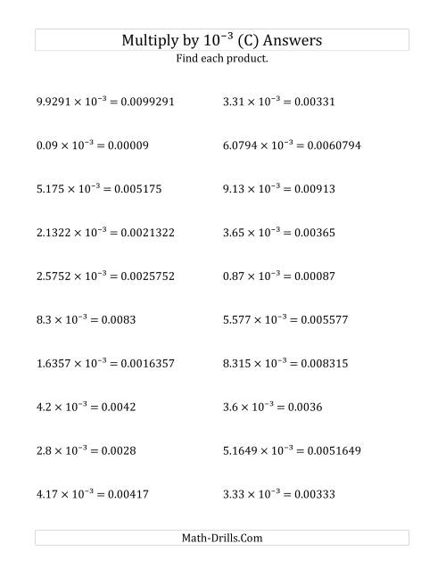 The Multiplying Decimals by 10<sup>-3</sup> (C) Math Worksheet Page 2