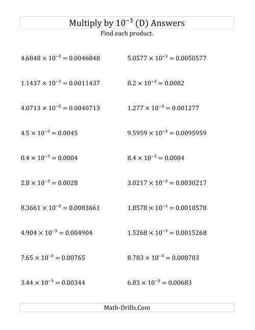 The Multiplying Decimals by 10<sup>-3</sup> (D) Math Worksheet Page 2