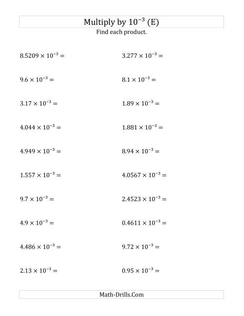 The Multiplying Decimals by 10<sup>-3</sup> (E) Math Worksheet