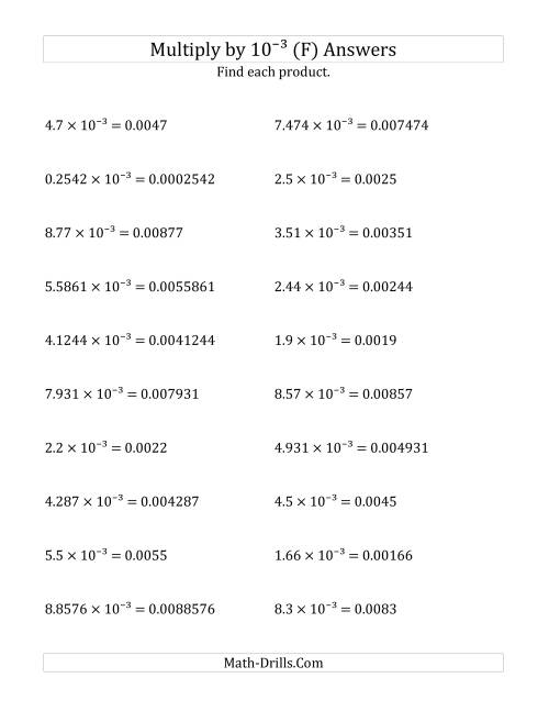 The Multiplying Decimals by 10<sup>-3</sup> (F) Math Worksheet Page 2