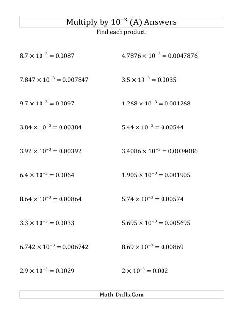 The Multiplying Decimals by 10<sup>-3</sup> (All) Math Worksheet Page 2
