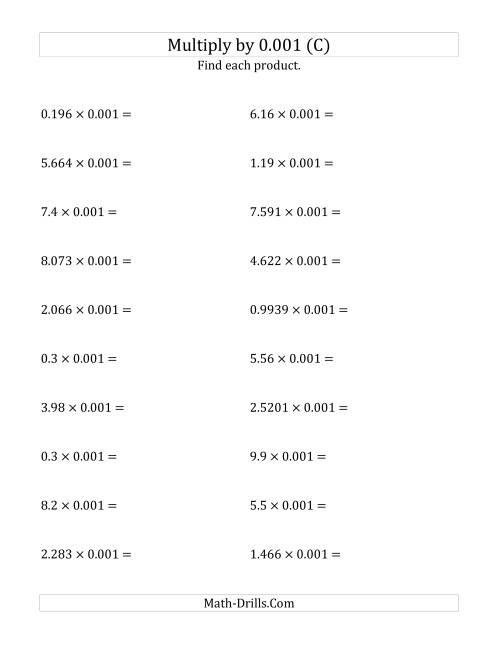 The Multiplying Decimals by 0.001 (C) Math Worksheet