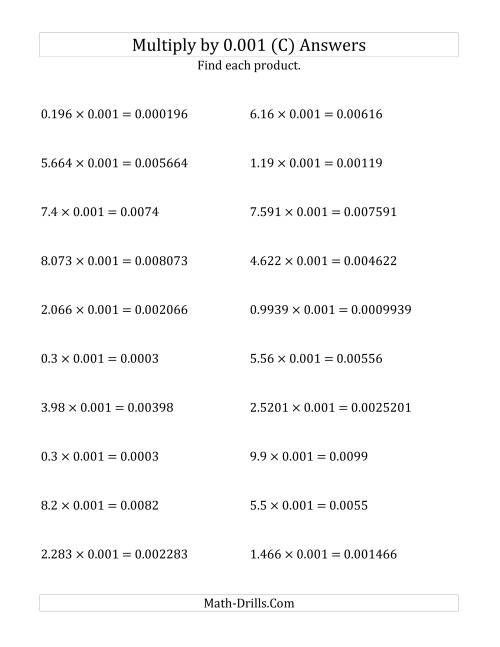 The Multiplying Decimals by 0.001 (C) Math Worksheet Page 2