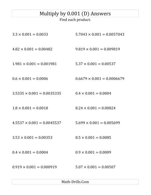 The Multiplying Decimals by 0.001 (D) Math Worksheet Page 2