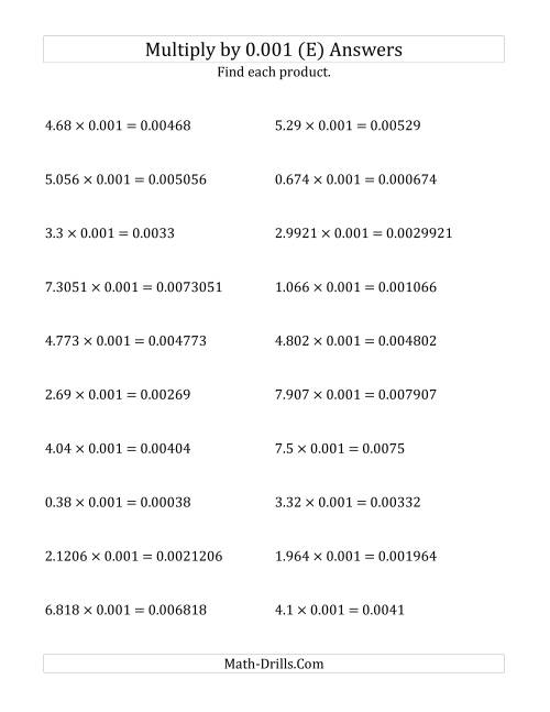 The Multiplying Decimals by 0.001 (E) Math Worksheet Page 2