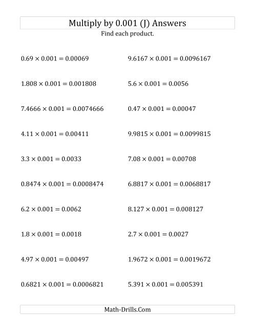 The Multiplying Decimals by 0.001 (J) Math Worksheet Page 2