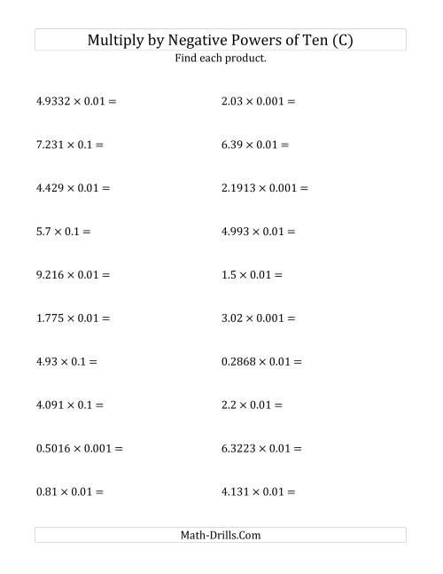 The Multiplying Decimals by Negative Powers of Ten (Standard Form) (C) Math Worksheet