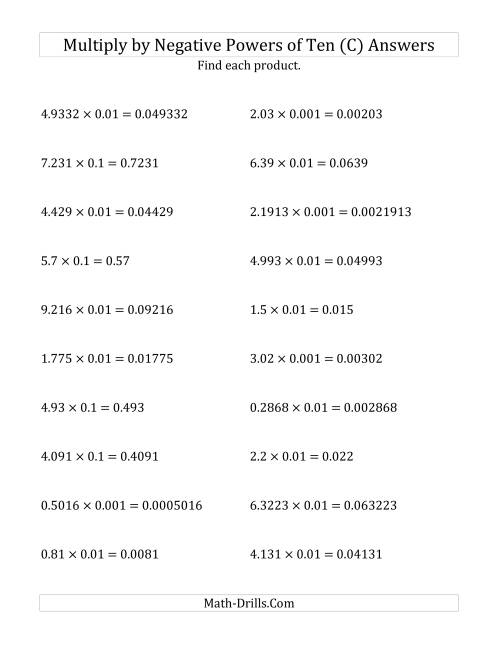 The Multiplying Decimals by Negative Powers of Ten (Standard Form) (C) Math Worksheet Page 2