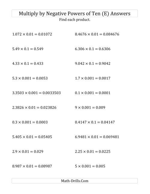 The Multiplying Decimals by Negative Powers of Ten (Standard Form) (E) Math Worksheet Page 2