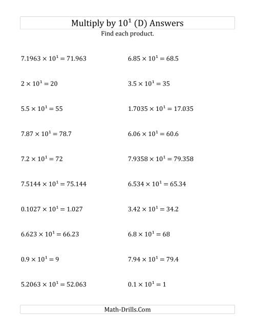 The Multiplying Decimals by 10<sup>1</sup> (D) Math Worksheet Page 2