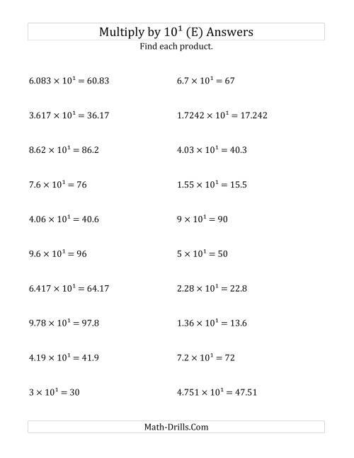 The Multiplying Decimals by 10<sup>1</sup> (E) Math Worksheet Page 2