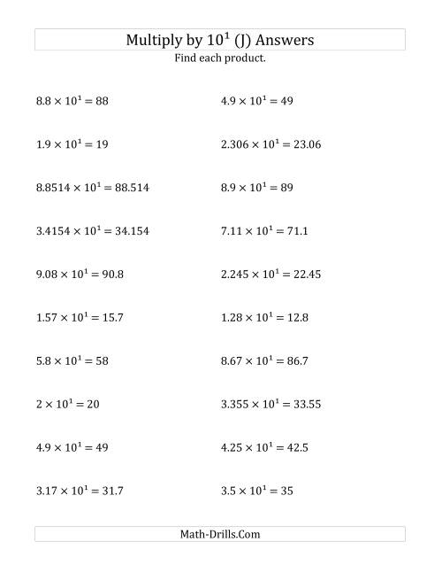 The Multiplying Decimals by 10<sup>1</sup> (J) Math Worksheet Page 2