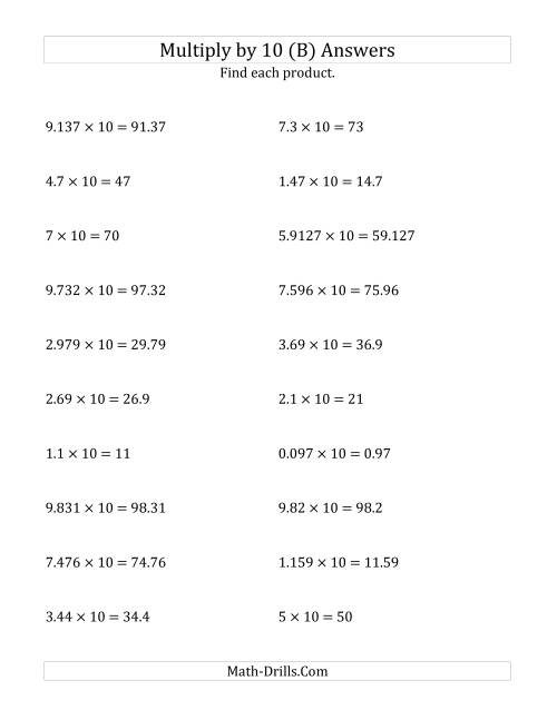 The Multiplying Decimals by 10 (B) Math Worksheet Page 2