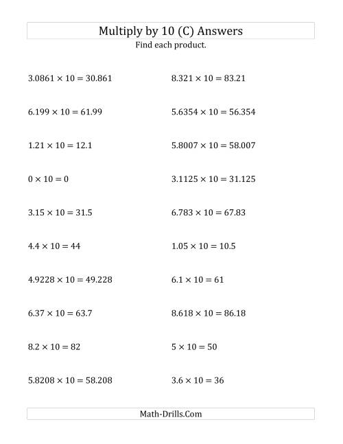 The Multiplying Decimals by 10 (C) Math Worksheet Page 2