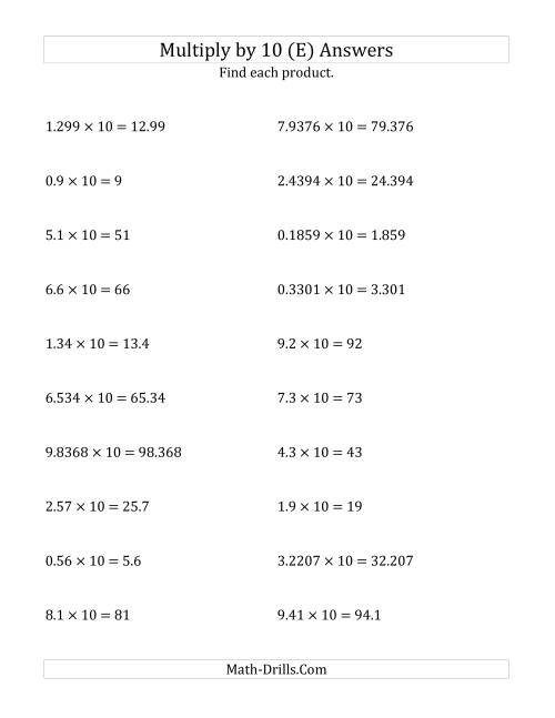 The Multiplying Decimals by 10 (E) Math Worksheet Page 2