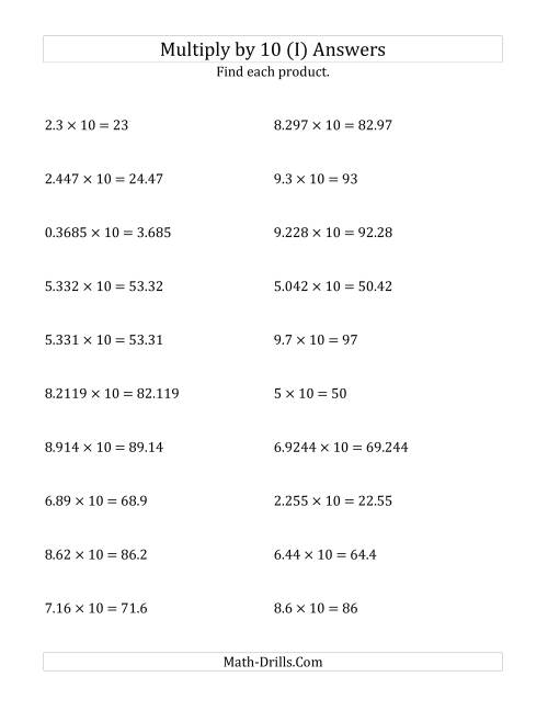 The Multiplying Decimals by 10 (I) Math Worksheet Page 2