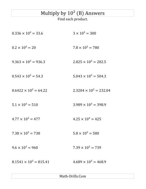 The Multiplying Decimals by 10<sup>2</sup> (B) Math Worksheet Page 2