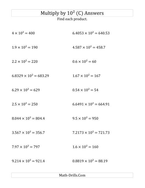 The Multiplying Decimals by 10<sup>2</sup> (C) Math Worksheet Page 2