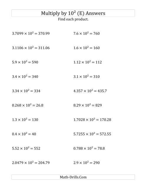 The Multiplying Decimals by 10<sup>2</sup> (E) Math Worksheet Page 2
