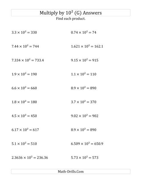 The Multiplying Decimals by 10<sup>2</sup> (G) Math Worksheet Page 2