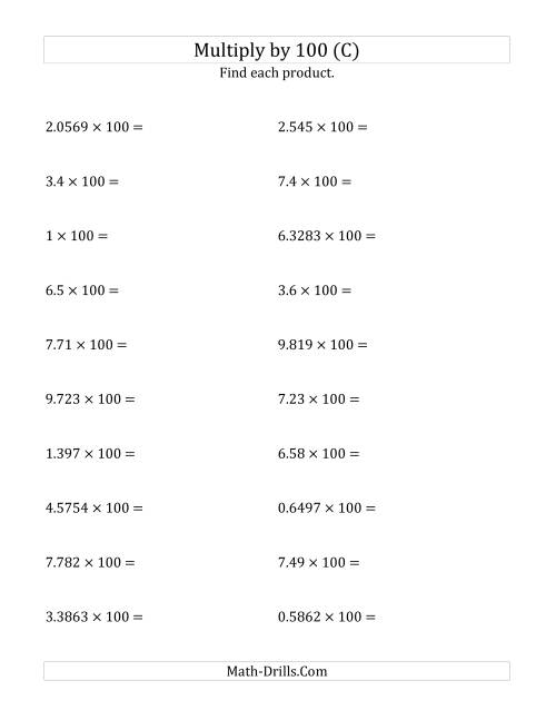 The Multiplying Decimals by 100 (C) Math Worksheet