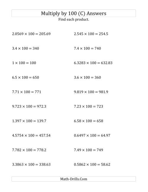 The Multiplying Decimals by 100 (C) Math Worksheet Page 2